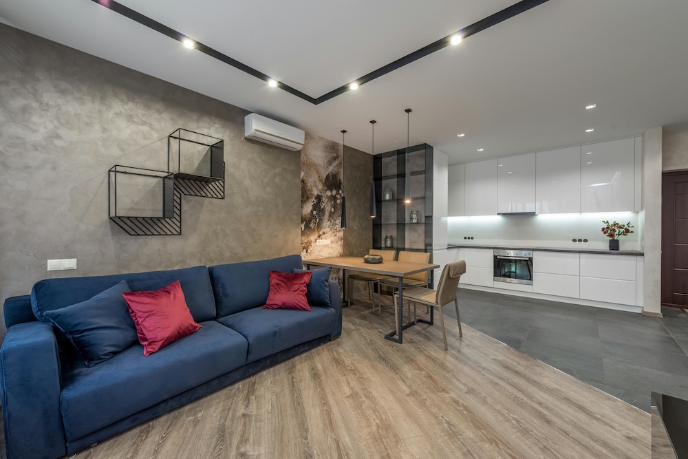 Apartment Interior with Blue Couch
